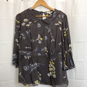 Gray Floral Sheer Peplum Top Size-12